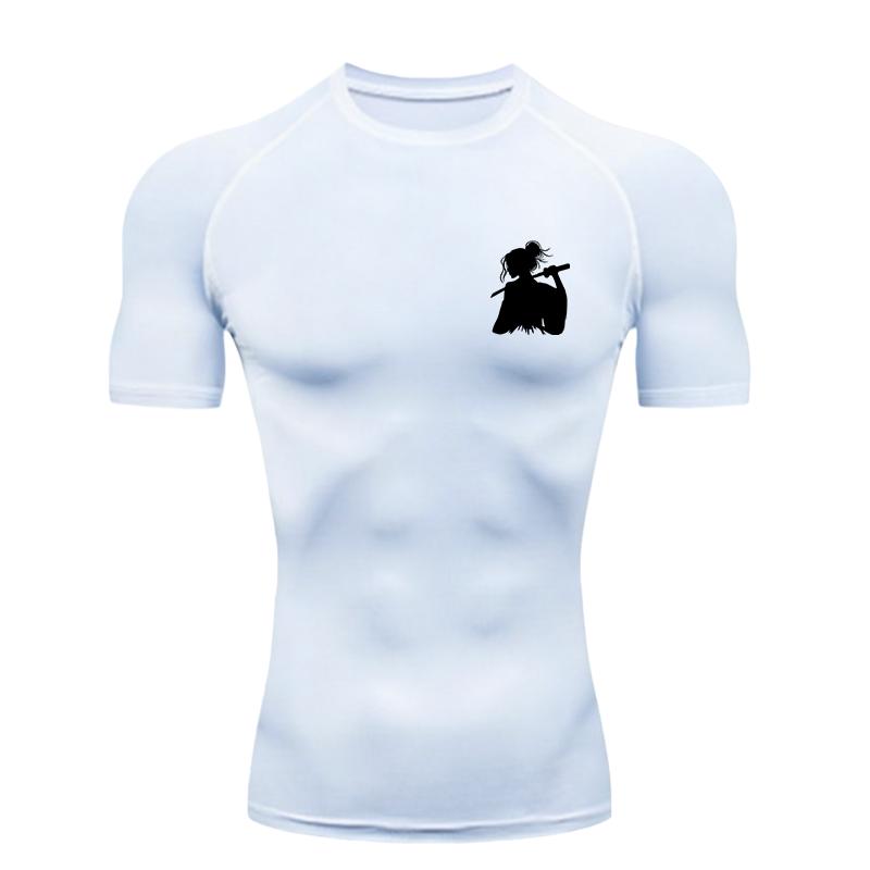 Samurai with Katana Men Sports T-Shirt Training Jogging Running Workout Compression Shirt Rashgard Tops Tee Short Sleeve T-Shirt