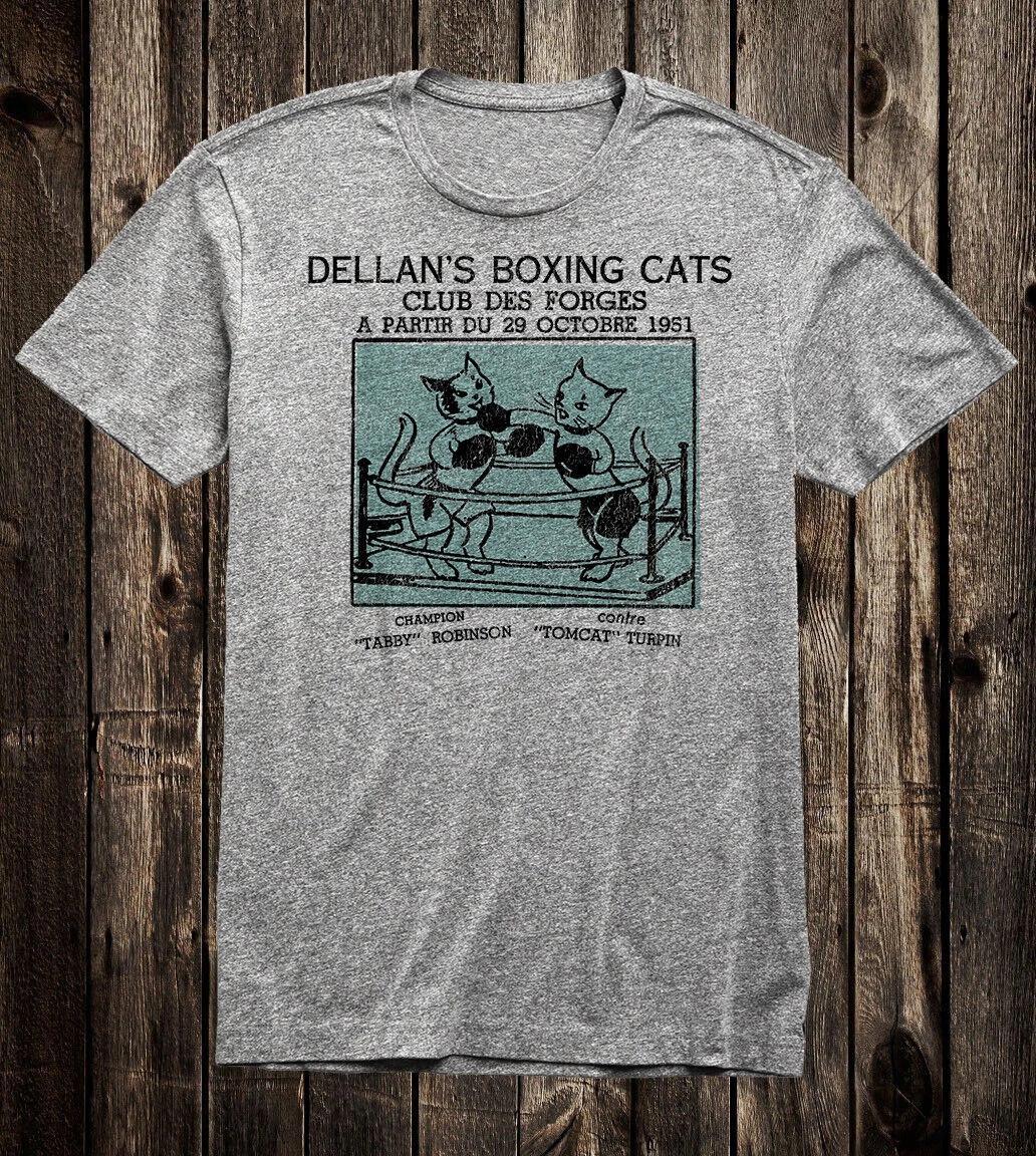 

Retro Novelty Tee T Shirt Vtg Art Cat Club Dellan s Boxing Cats 1958 L