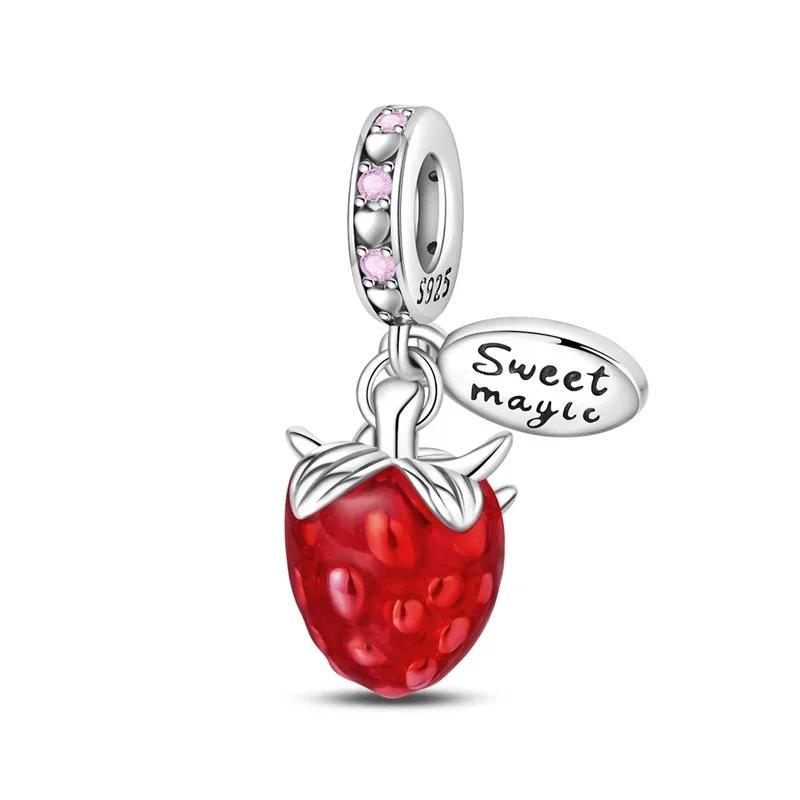 925 Silver Cute Lollipop Ice Cream Pendant Charms Cake Fruit Candy Donut Apple Pizza Beads Necklace DIY Bracelet Jewellery Gift