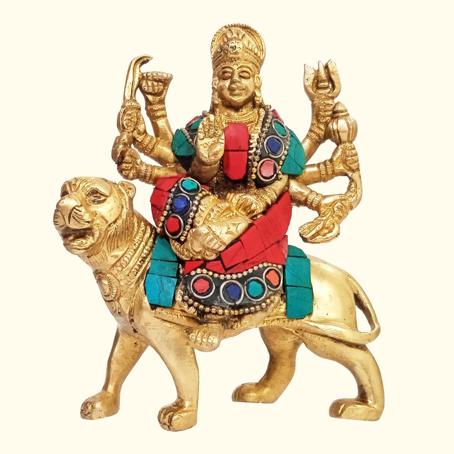 Durga Maa Sherawali Mata Idol, Collectible Statue For Home Temple, Brass Murti