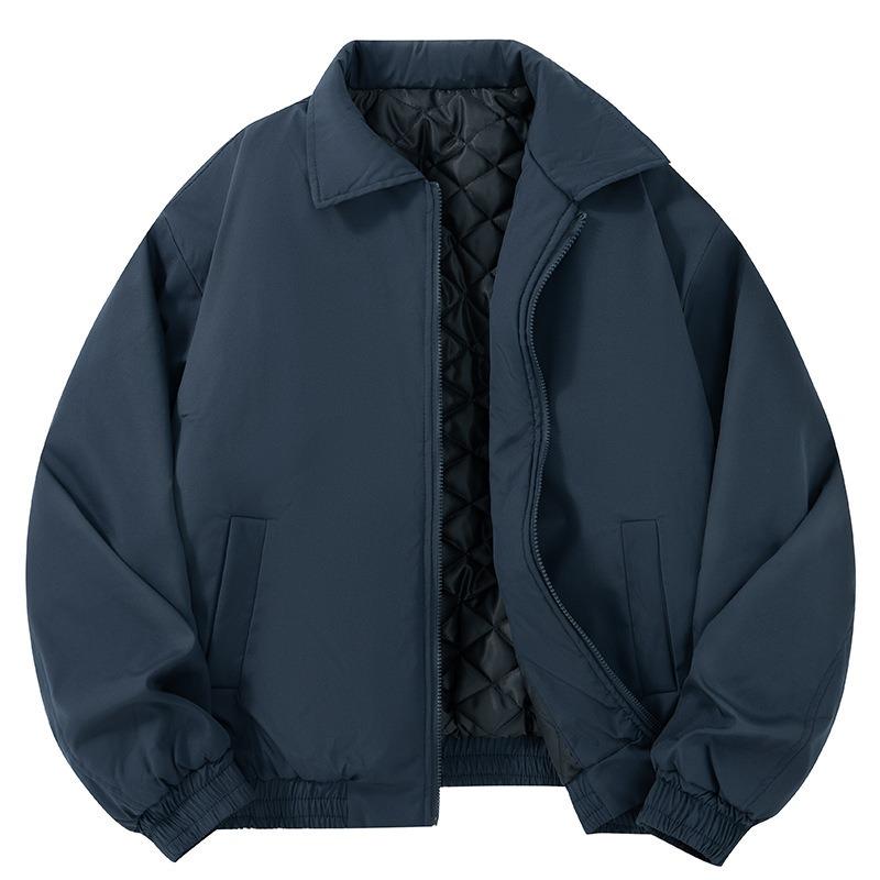 

Padded jacket simple men s winter loose large size padded jacket piled thickened jacket men s padded jacket 3XL темно-синий