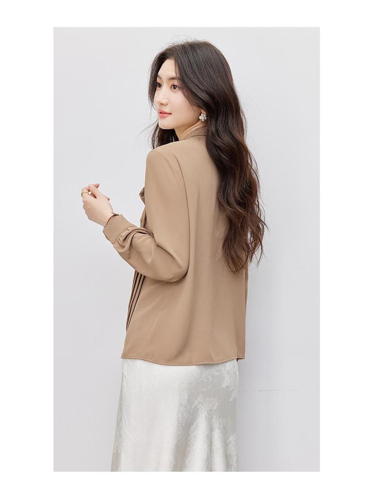 2026 New Women's White Bow Design Long Sleeve Fashion Shirt for Work