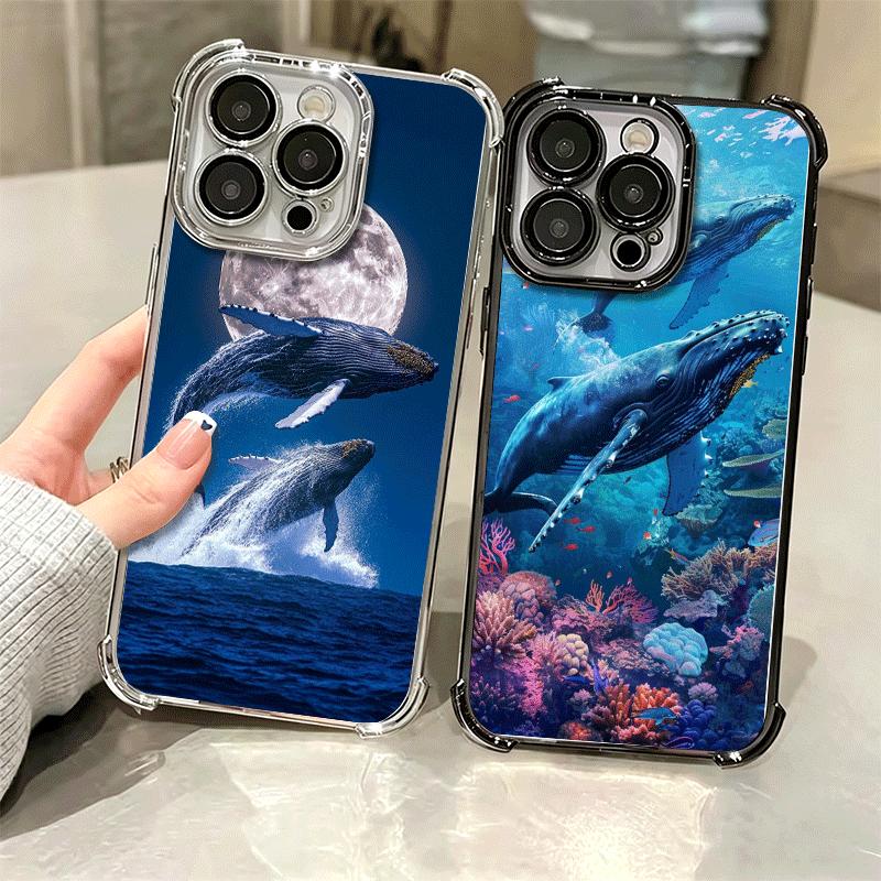 Humpback Whale Sea Giant Soft Phone Case For iPhone 15 16 17 Air 14 Pro Max 16E Plus 13 12 Mini Plating Anti-Fall Fundas