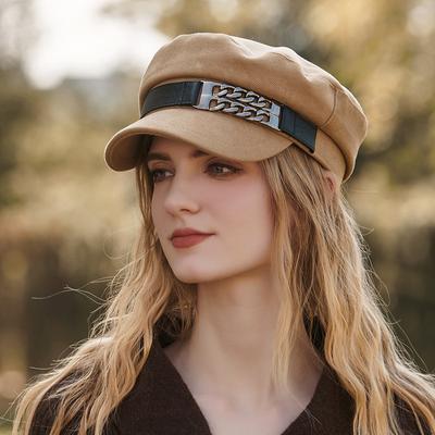 Fashion Berets Autumn Winter Hat Cap For Women British Vintage Painter Octagonal Hat Chain Decoration Black Baseball Cap Hip Hop