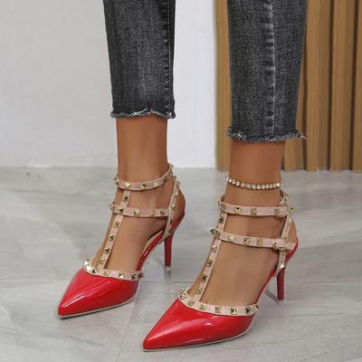 Pantofi de damă cu nituri Sandale de vară pentru femeie groase cu pantofi cu toc înalt pantofi cu toc ascuțit pantofi sexy de club de noapte