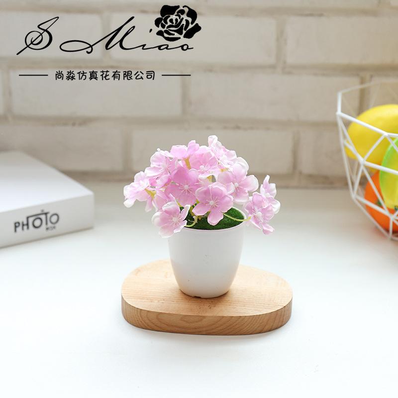 1Pc Artificial Simulation Silk Flower Bonsai Small Hydrangea Potted Plant Landscape Home Office Desktop Decoration