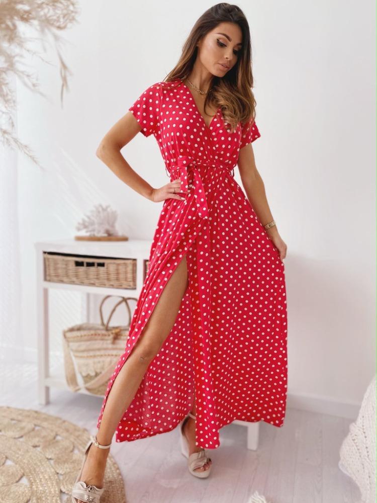 Women Print Polka Dot Dress Comfortable Lightweight High Recognition Elegant Style Slimming Flattering Fit Daily Wear