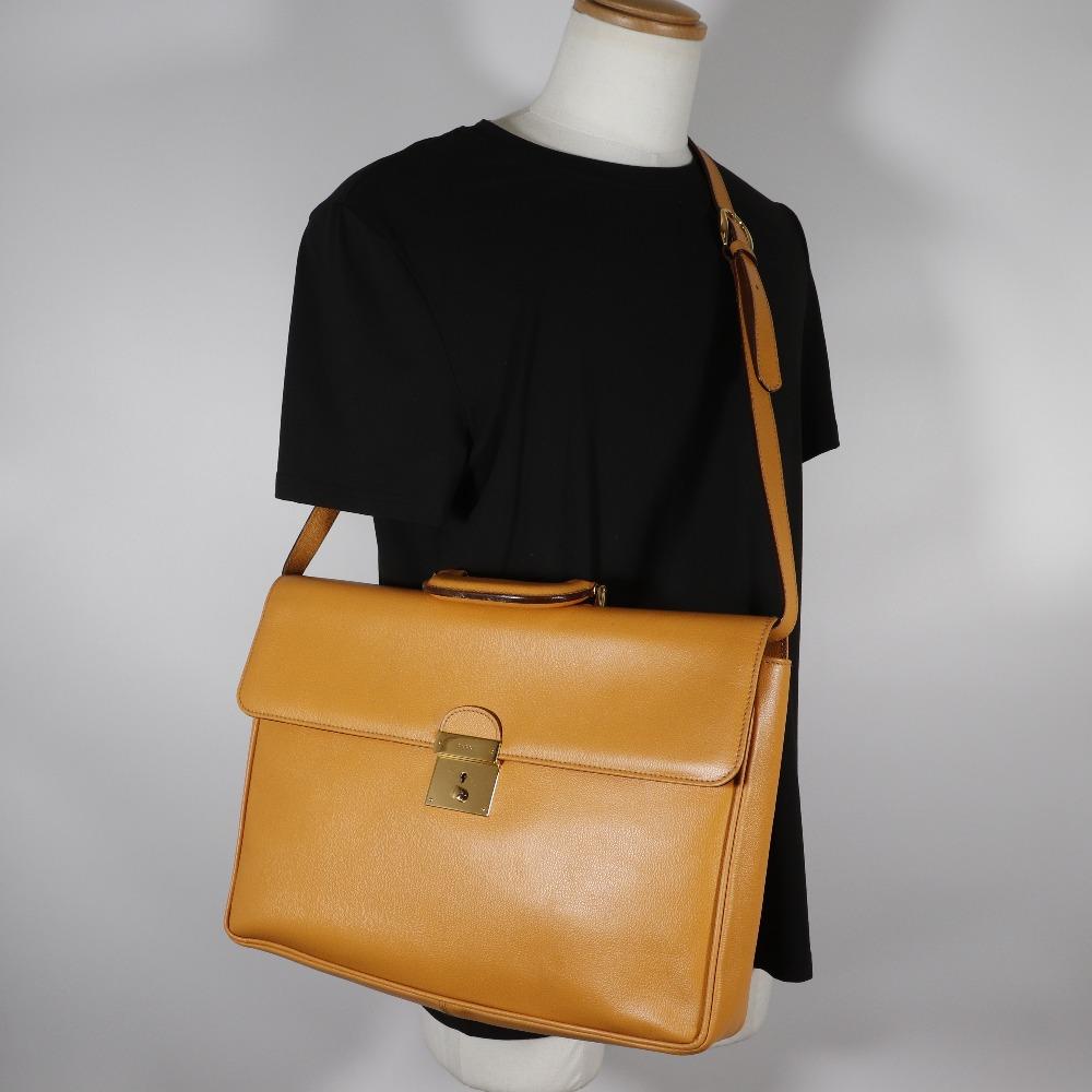 Gucci Old Gucci Business Bag 1529593678 Yellow Calfskin Mens Used