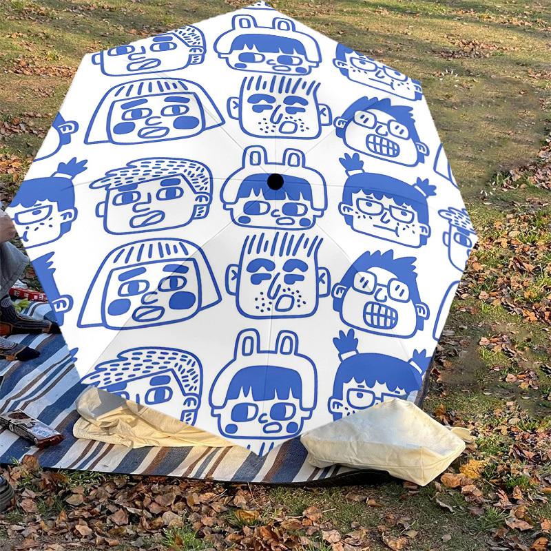 1PC Cartoon Faces Umbrella-8-Rib Reinforced Portable Folding Travel Suitable for All Seasons Outdoor Daily Use-J341