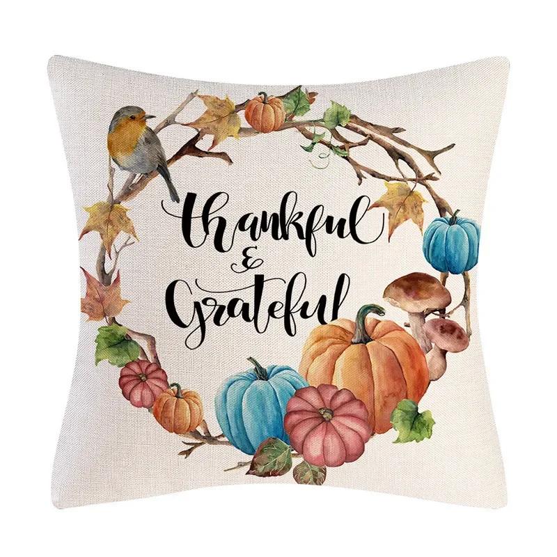 45X45cm Happy Thanksgiving Cushion Cover Fall Home Pumpkin Decorative Throw Pillows Sofa Cushions Maple Leaf Pillowcase 2023 New
