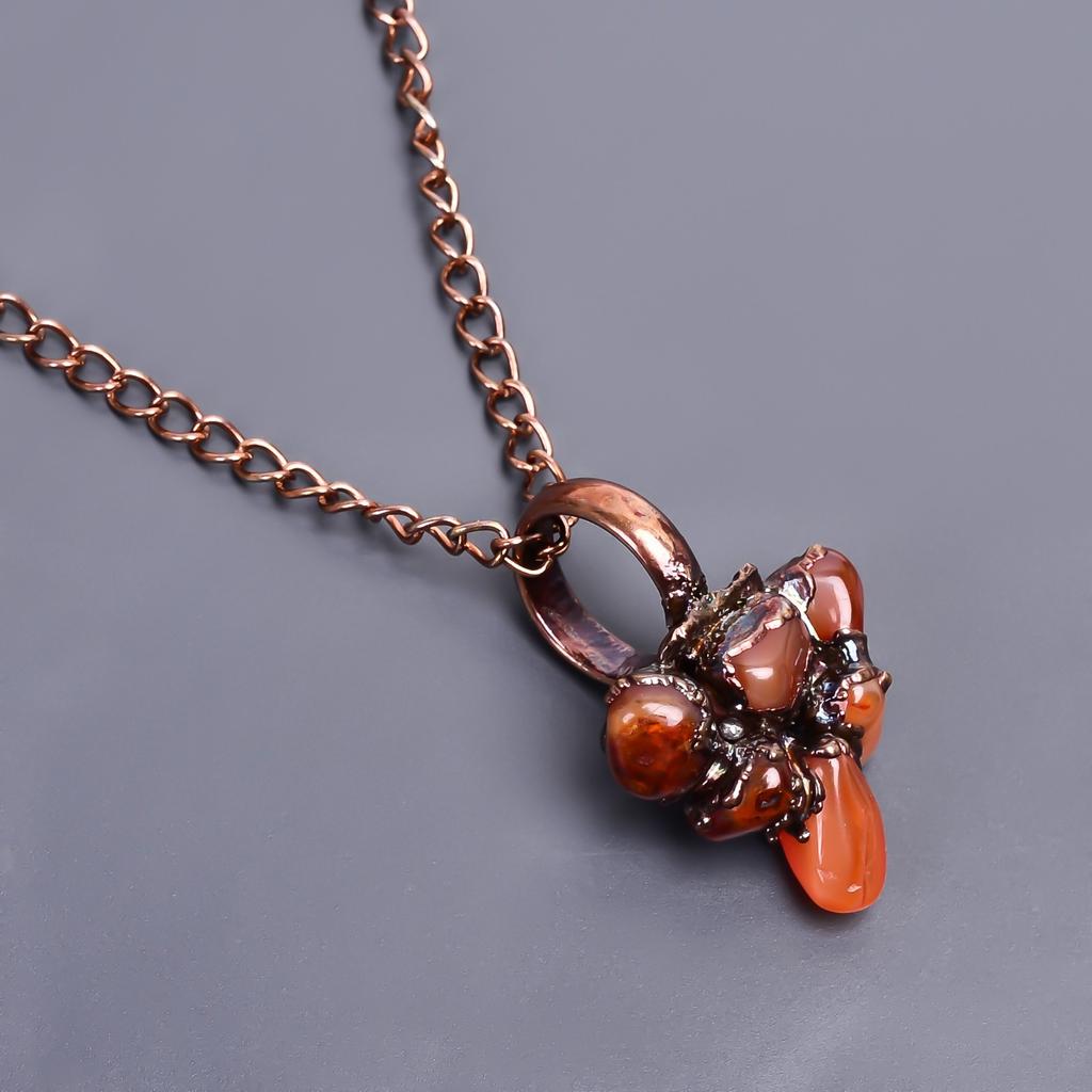 Fancy Sacral Chakra Natural Carnelian Copper Elegant Chain Sisters Gift Necklace V-19