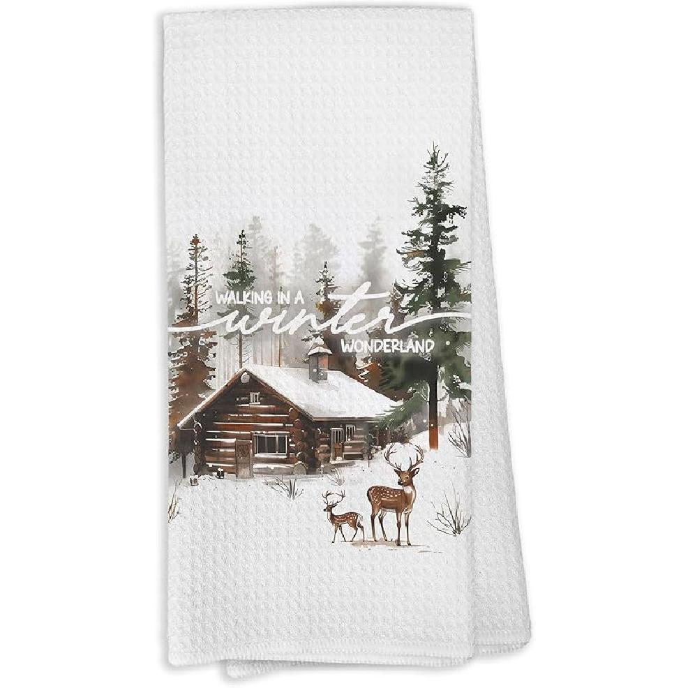 Winter Christmas Reindeer Kitchen Towels, Let It Snow Dish Towels for Kitchen, Snowflake Hand Towel for Bathroom Color-5