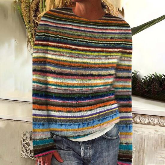 Sweter damski z okrągłym dekoltem i długim rękawem, z nadrukiem graficznym, luźny krój, gruby, ciepły, dzianinowy, do codziennego noszenia