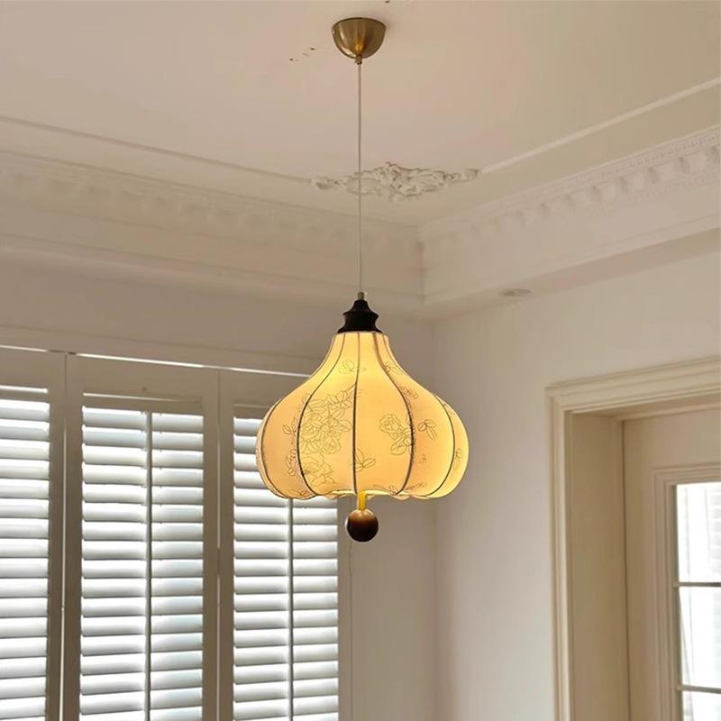 French Medieval Fabric Small Chandelier E27 Bedroom Print Living Room Light Restaurant Bar Decor Solid Wood Pendant Lamps