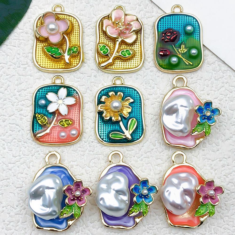 French Retro Enamel Flower Pendant: Light Luxury DIY Necklace & Hair Accessory