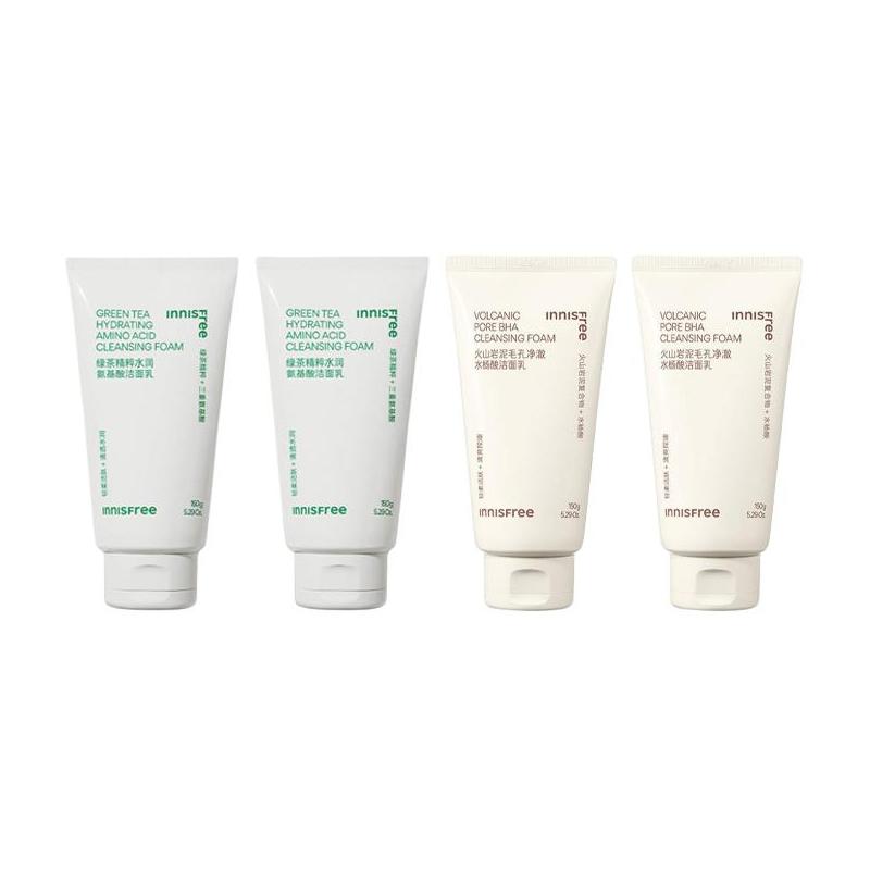 Innisfree + Rock + Новая Очищающая пенка с зеленым чаем + Очищающая вулканическая грязь - Набор из четырех предметов зелёный