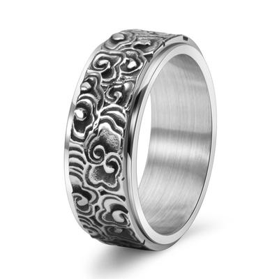 Vintage Ring aus rostfreiem Stahl mit Wolkenmuster, drehbar, für Herren, chinesischer Stil, verstellbarer Ring