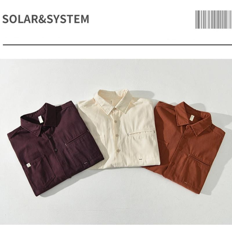 Nákladové košile s dlouhým rukávem v japonském stylu pro muže jaro podzim volný top čistá bavlna dvojité kapsy červená košile tenké neformální bundy