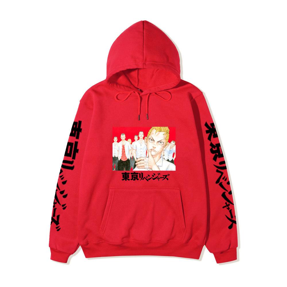Tokyo Revengers Anime Pullover Hoodie, Takemichi Group Character Print Long Sleeve Sweatshirt Unisex Street Hoodie with Japanese Sleeve Letter