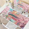 Anime Cat Mouse Pad Pink Cherry Blossom Street Landscape Mousepad Gaming PC Cabinet Mousemat Office Desk Accessories XXL Deskmat