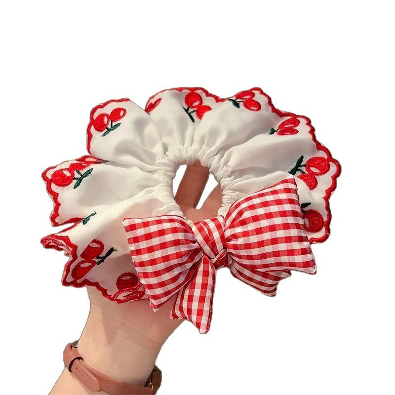Red Cherry Plaid Bow Hair Tie Scrunchie