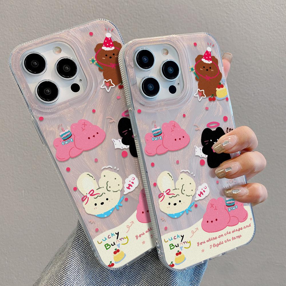 Applicable to iPhone17promax sweet small animal IMD laser mobile phone case Apple 14/15 large hole 13 anti-drop