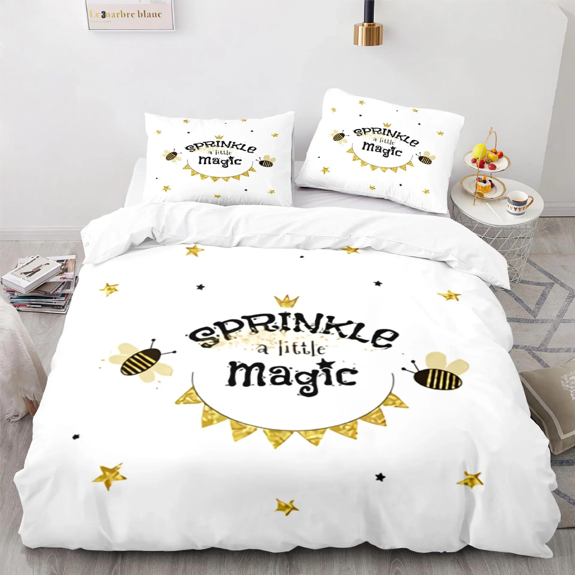 

Comforter Honey Bee Black White Printing 3 Piece Bedding Set Twin/Full/Queen/King Size Crown For Girls Boys Comforter (quilt)-EU Single(135*200cm)3pcs