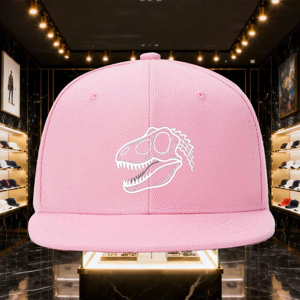 Dinosaur Skull Graphic Print Black Flat Brim Baseball Cap Unisex Polyester Snapback Outdoor Headwear