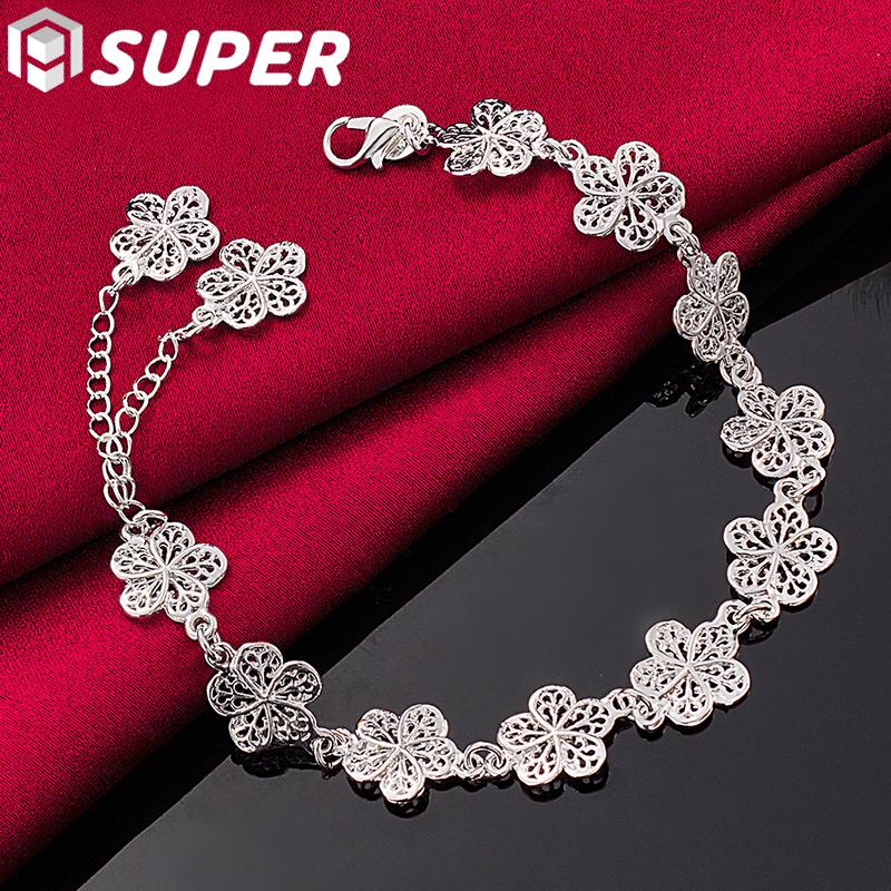 925 Sterling Silver Full Flower Bracelet Jewelry