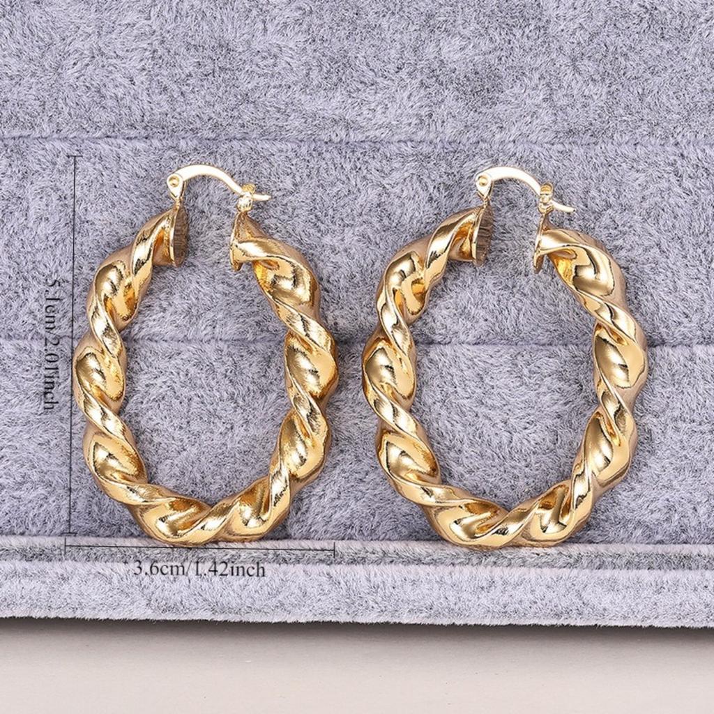Twisted Texture Hoop Earrings for Women Stylish Gold Tone Round Circle Earrings Fashion Daily Party Jewelry