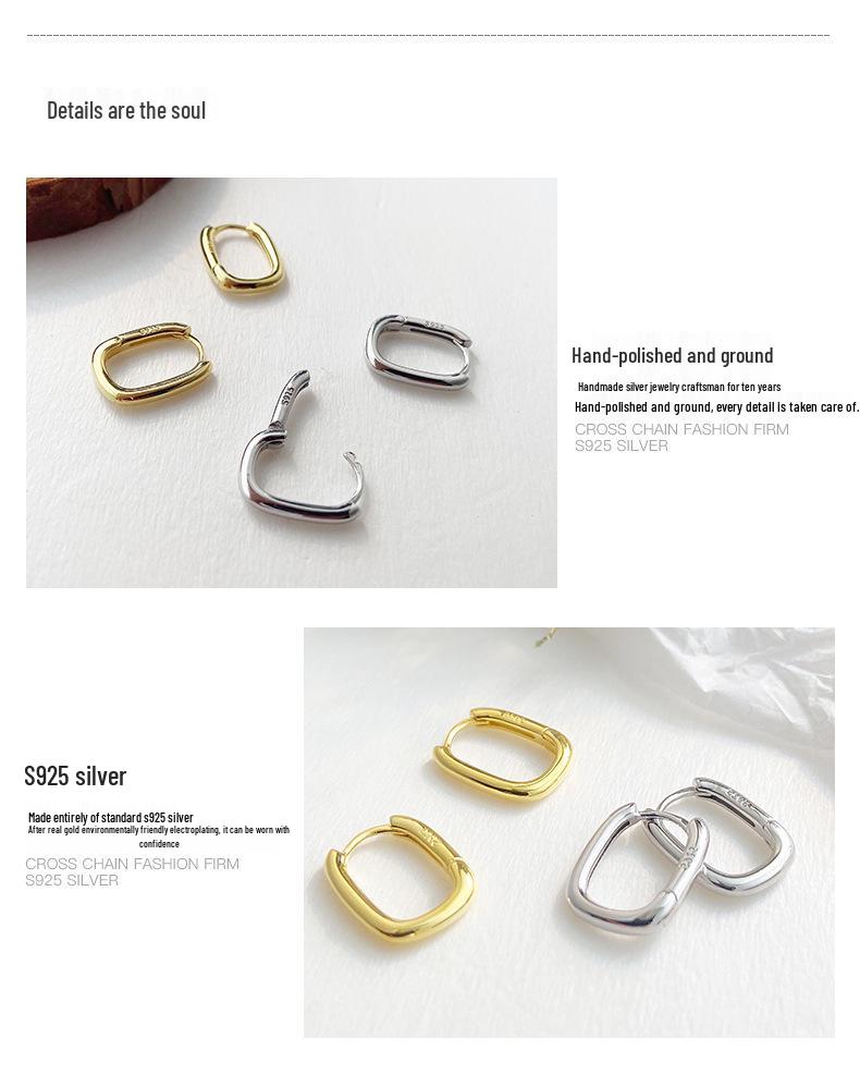 Baoyilong S925 Sterling Silver Geometric Ear Cuffs - Simple, Stylish, Exquisite Earrings for Piercings