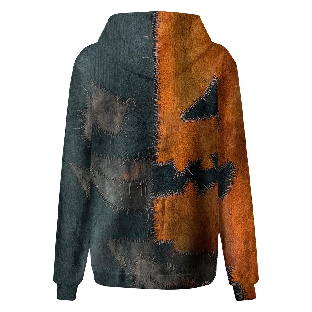 Women's Long Sleeve Pullover Hoodie with Halloween Print for Casual Outings