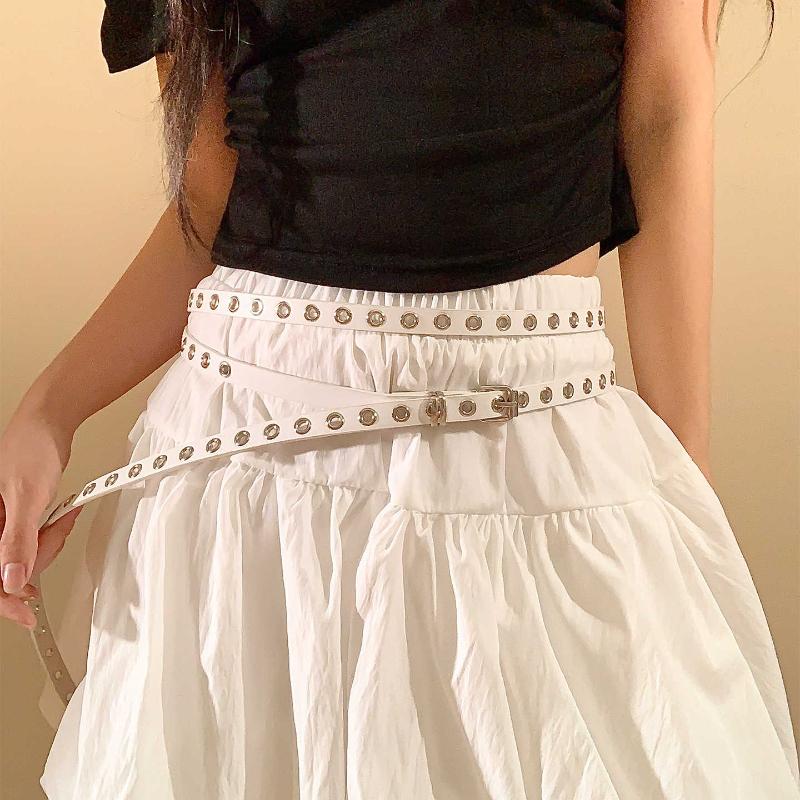 Punk Style Full Hole Jeans Belt for Women No Punching Required Ins Style Student Simple and Versatile Thin Belt