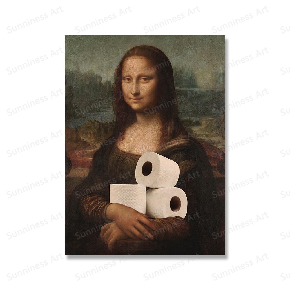

Смешная эклектичная ванная комната холст настенное искусство юмор портрет Моны Лизы с рулоном бумаги картина туалет туалет домашний декор 50x70cm No Framed белый