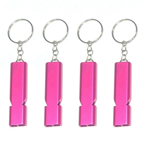 4Pcs Double Tube Emergency Whistles Clear Loud Sound Compact Size Portable Corrosion-Resistant Safety Survival Whistles with Keyring