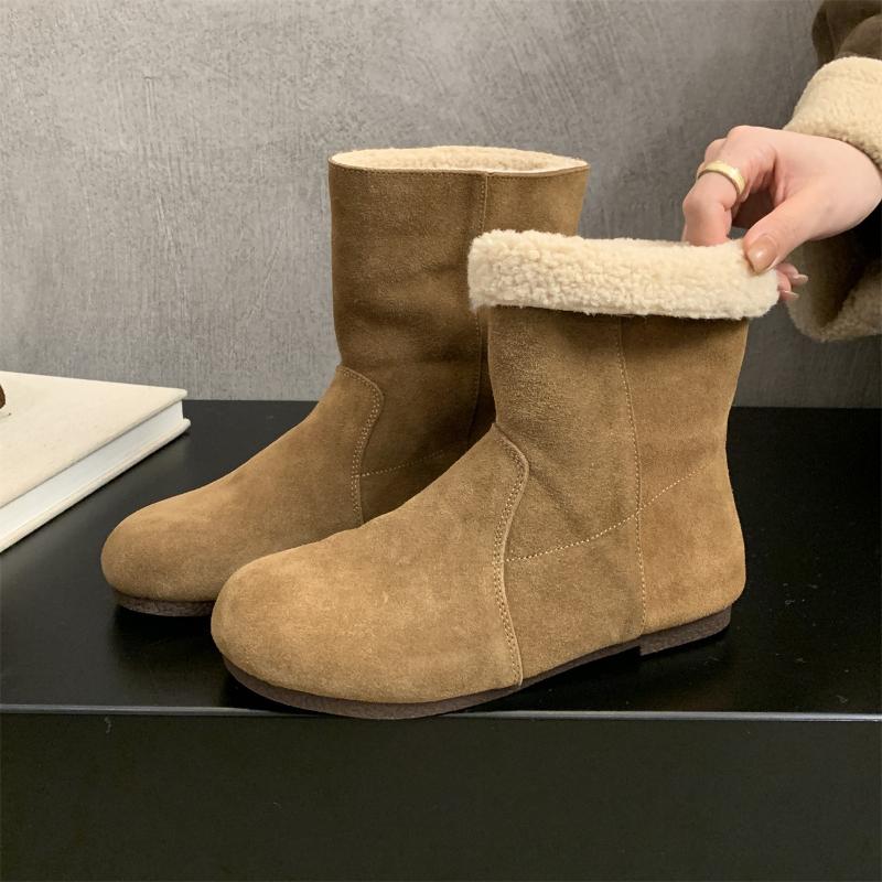 Autumn Winter Furry Women Snow Boots Comfort Slip On Short Plush Shoes Ladies Outdoor Warm Cotton Flats Short Booties