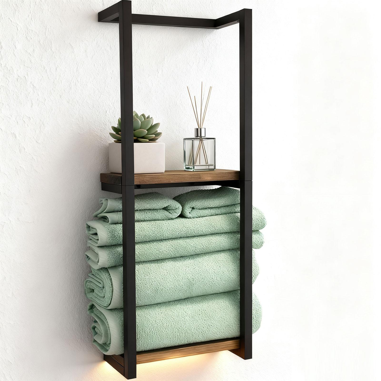 Bathroom Towel Rack Wall Mounted 2 Tier Vertical Storage Holder Modern Space Saving