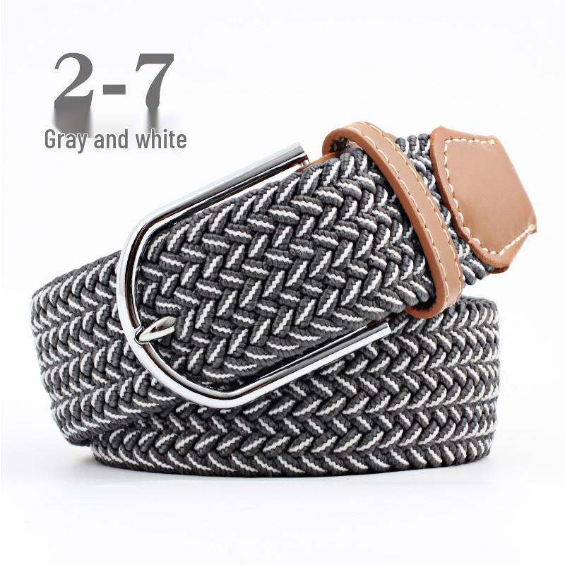 Korean Style Elastic Braided Canvas Belt with Pin Buckle for Men and Women
