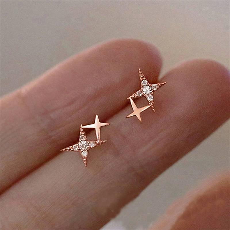 

Huitan Star Shaped Women Stud Earrings Fresh Style Lady Accessories for Party Daily Trendy Wedding Chic Zircon Inlaid Shiny CZ