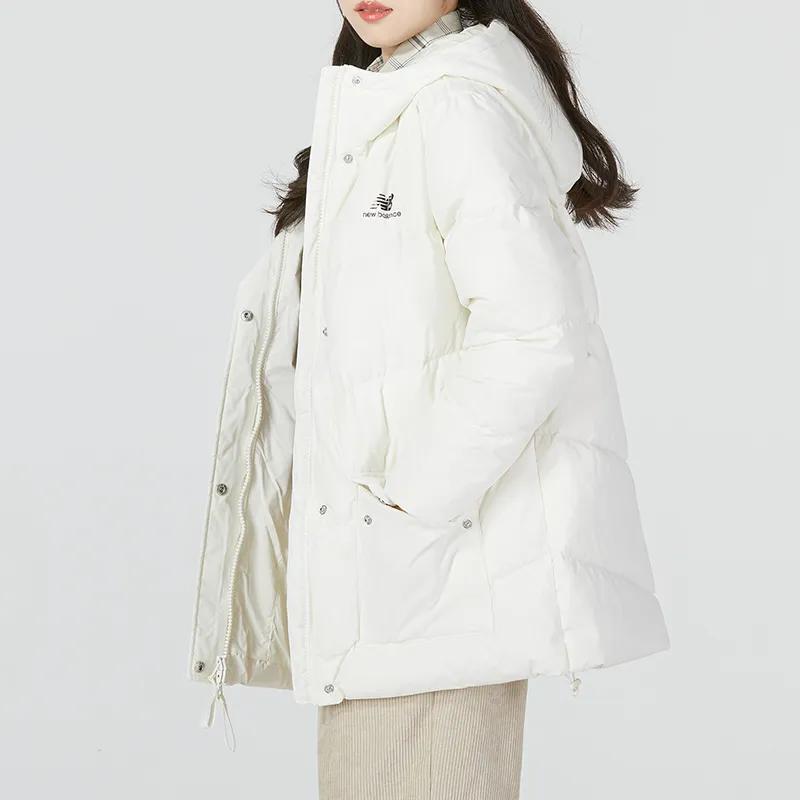 New Balance Down Jackets Women's White Hooded Moderate Quilted Down Jacket (Unisex) Down Jackets AWJ23333 CIC