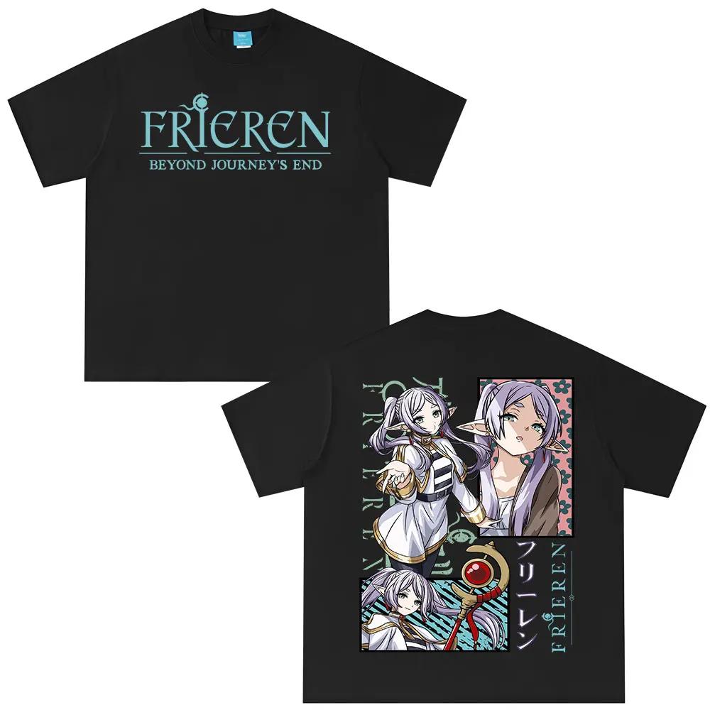 

Anime Frieren_ Beyond Journey s End Frieren Graphic T-shirt Men Women Clothing Fashion Harajuku Short Sleeve Summer T Shirt Tops S чёрный