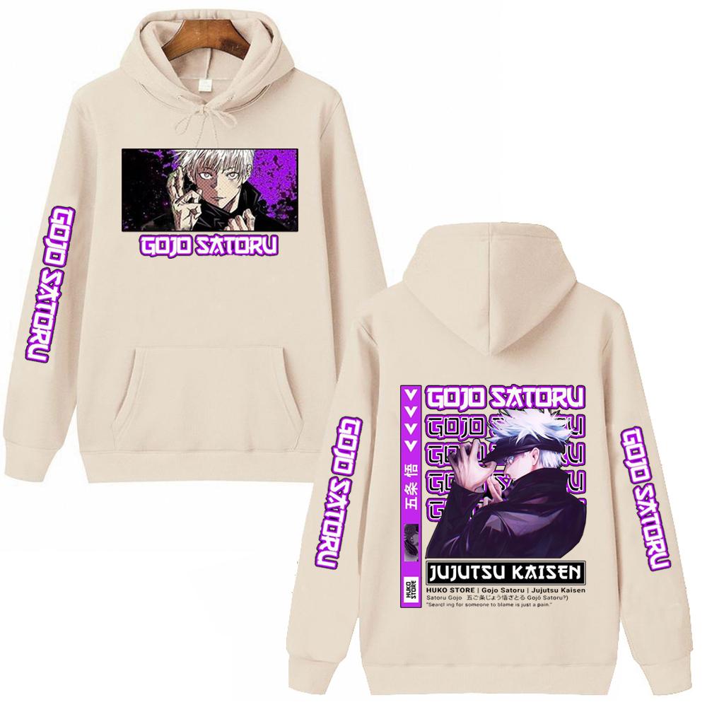 

Майки с капюшоном с аниме-графикой Jujutsu Kaisen Сатору Годжо, винтажные, оверсайз, повседневные, с длинными рукавами, для мужчин и женщин 2XL