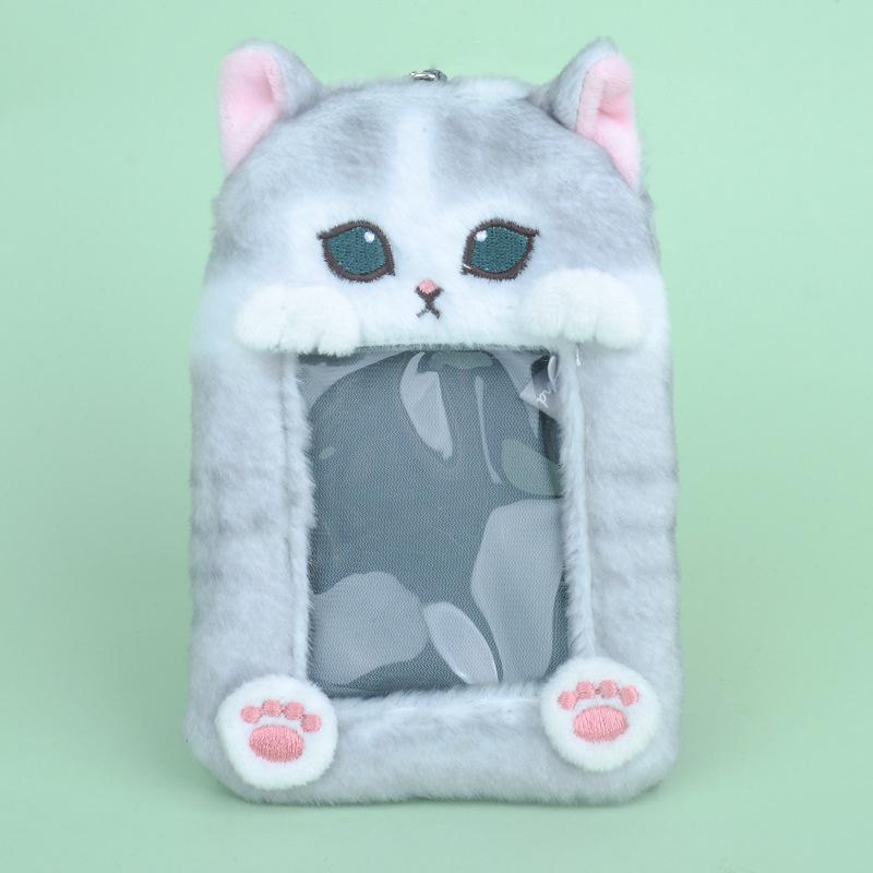 

Кавайный кот Держатель для карточек Аниме Плюшевый 3-дюймовый Держатель для карточек Студенческая карта питания Автобусная карта Защитный чехол Сумка Подвеска серый
