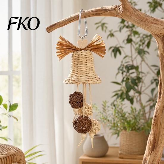 Parrot Toy Rattan Woven Toy, Bell Bird Chew Chewing with Bells or Balls, Cage Accessories for Cockatiels Budgies Small Medium