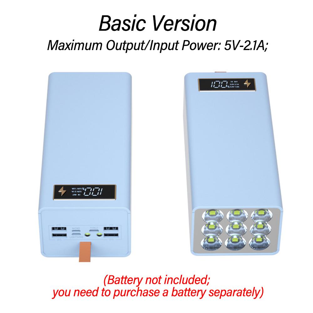21 Cells 18650 DIY Power Bank Case Kit Super Bright Flashlight Detachable No Soldering 22.5W Fast Charge Mobile Power Shell