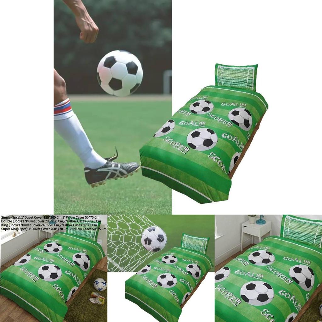 Soccer Print Duvet Cover And Pillowcase Set With Flannel Fabric For Cozy Night Sleep