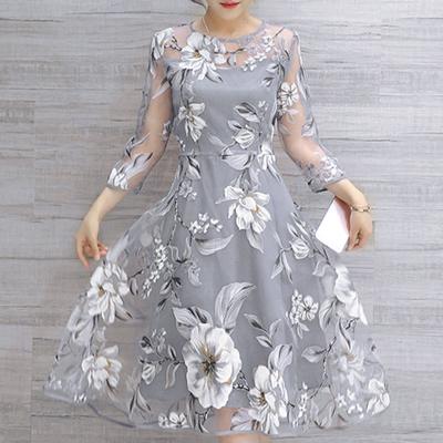 Women's Summer Organza Floral Print Wedding Party Ball Prom Gown Cocktail Dress