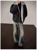 Herren Winter American Eagle Kapuzen-Lederjacke mit Litschimuster und warmem Kaninchenfell-Futter