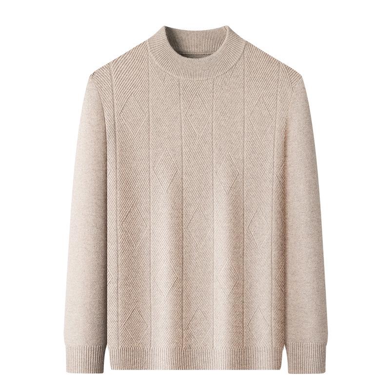 Men's Winter Thick Knit Sweater - Half-High Collar, Middle-Aged Dad Style, Warm & Loose Base Layer.