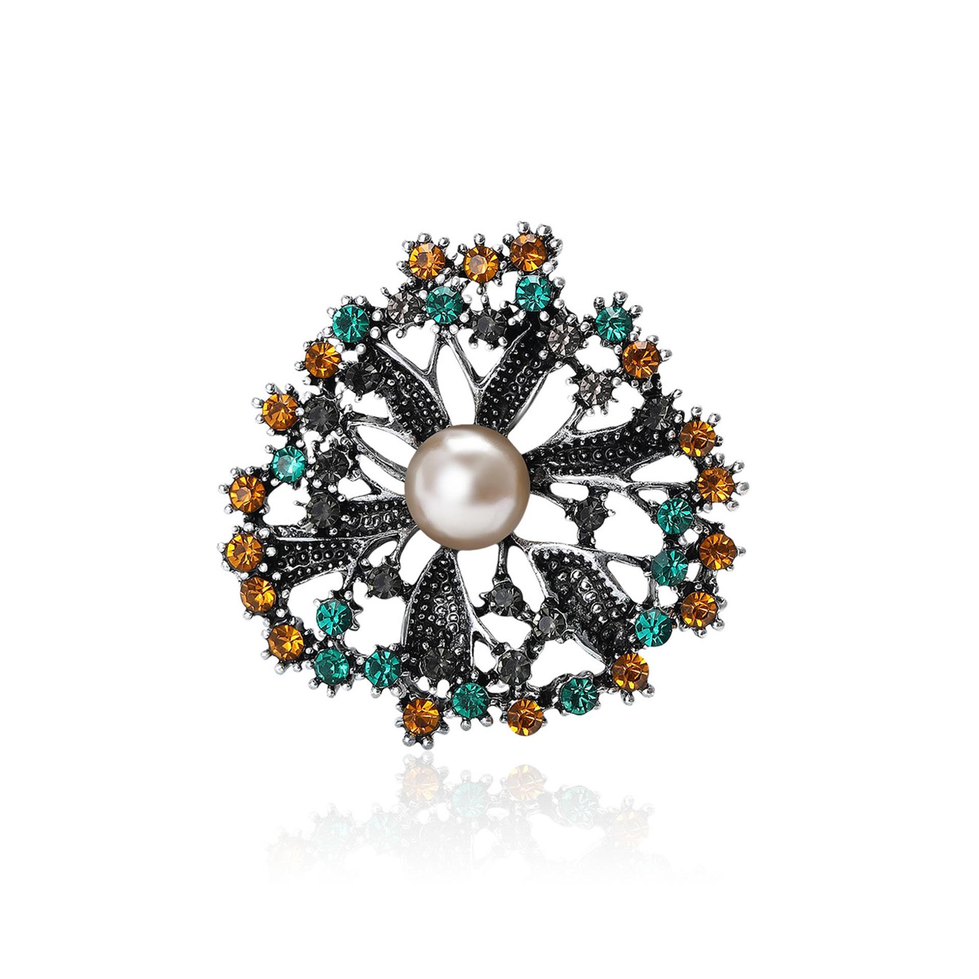 

Новая европейская и американская ретро-брошь-цветок из сплава со стразами и жемчугом с простым и модным темпераментом броши для одежды зелёный